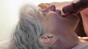 Grey haired granny blowjob and cum in her mouth